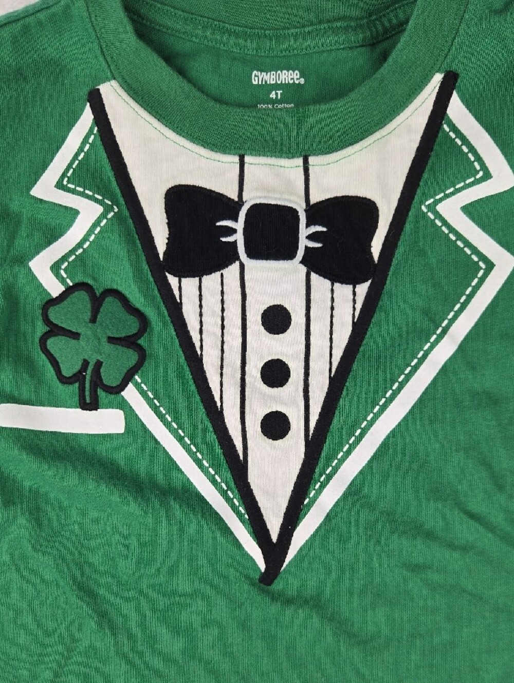 Gymboree St. Patricks Day Suit T-Shirt Size 4T Green Four Leaf Clover - Picture 4 of 6